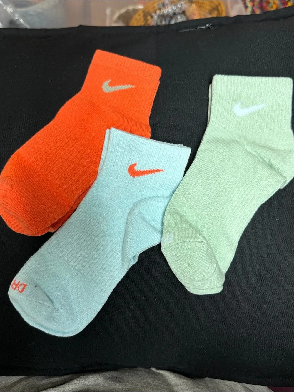 Nike Three-Pack Cushioned Ankle Socks in Orange, Mint, Light Blue